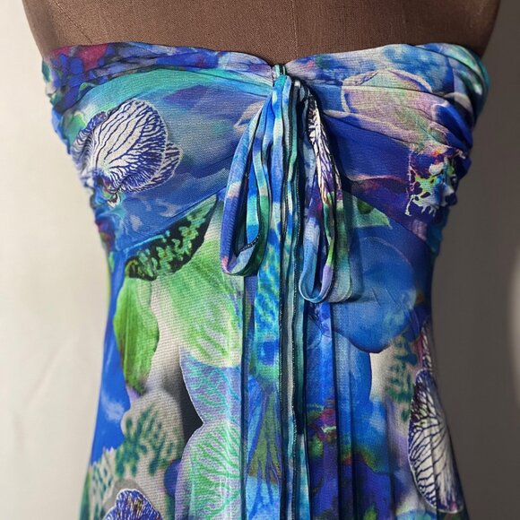 ELANA KATTAN Maxi Strapless Ruched Bodice Empire Print Dress Size S - Picture 2 of 6